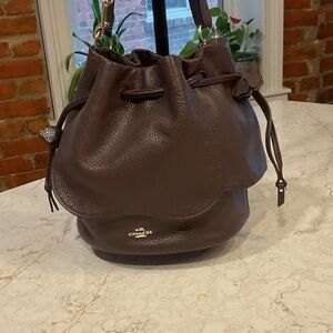 Coach Brown Pebbled Leather Drawstring Shoulder Bag